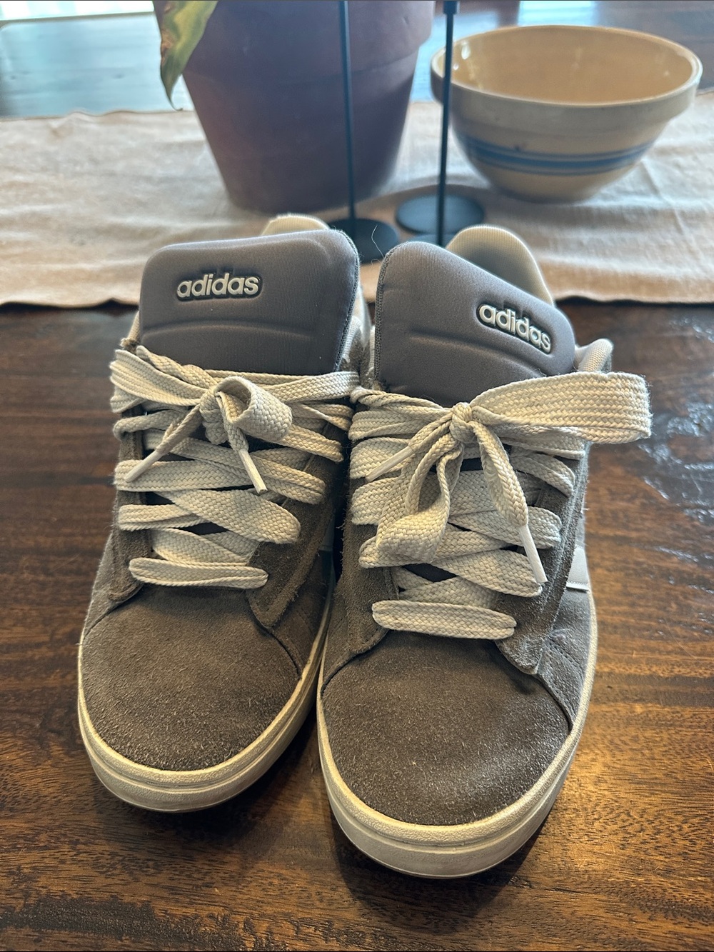 adidas Gray Suede Low-Top Sneakers with White Soles